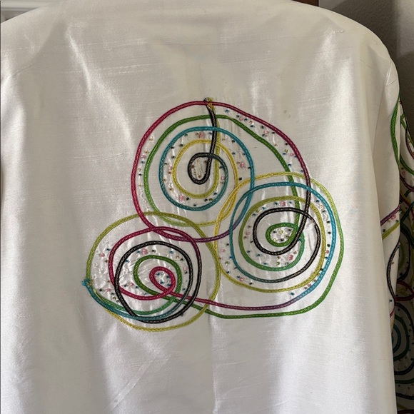 *ANAGE Silk Colorful Swirl Women's Zip Up Jacket Blazer Ribbon Embroidered Retro - Picture 8 of 14